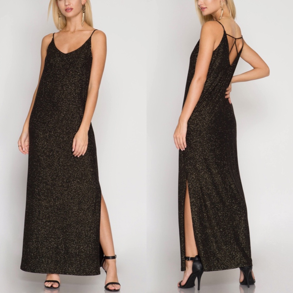 NWT She + Sky Black Shimmer Maxi